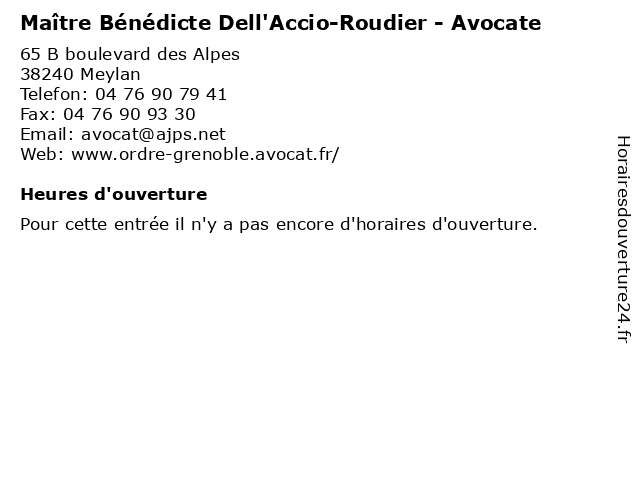 Maître Bénédicte Dell'Accio-Roudier - Avocate à Meylan: adresse et heures d'ouverture