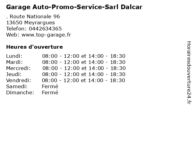 Garage Auto-Promo-Service-Sarl Dalcar à Meyrargues: adresse et heures d'ouverture