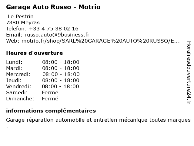 Motrio - Garage Auto Russo à Meyras: adresse et heures d'ouverture