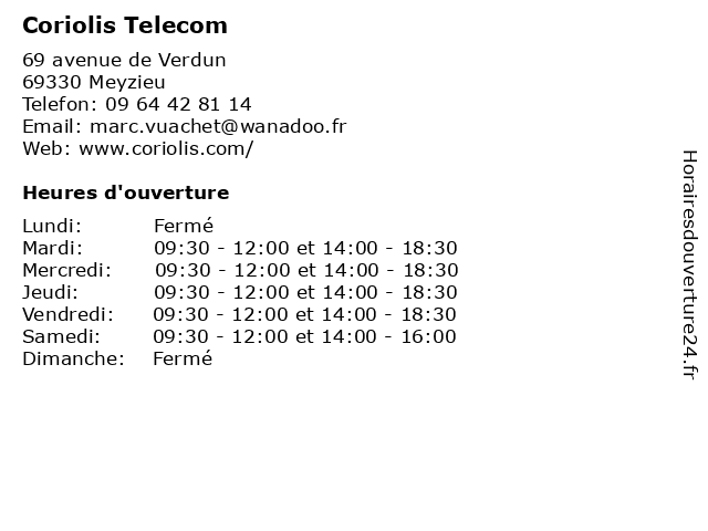 Coriolis Telecom à Meyzieu: adresse et heures d'ouverture