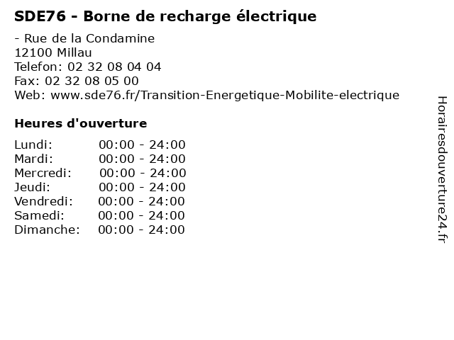 SDE76 - Borne de recharge électrique à Millau: adresse et heures d'ouverture