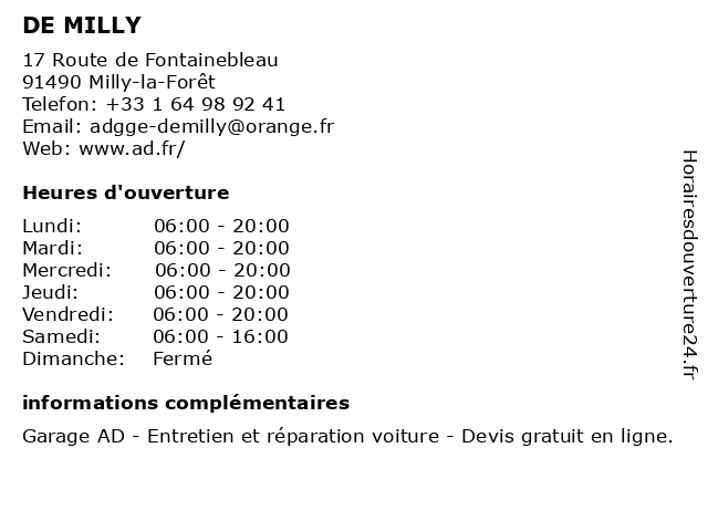 DE MILLY à Milly-la-Forêt: adresse et heures d'ouverture