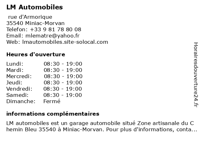 LM Automobiles à Miniac-Morvan: adresse et heures d'ouverture