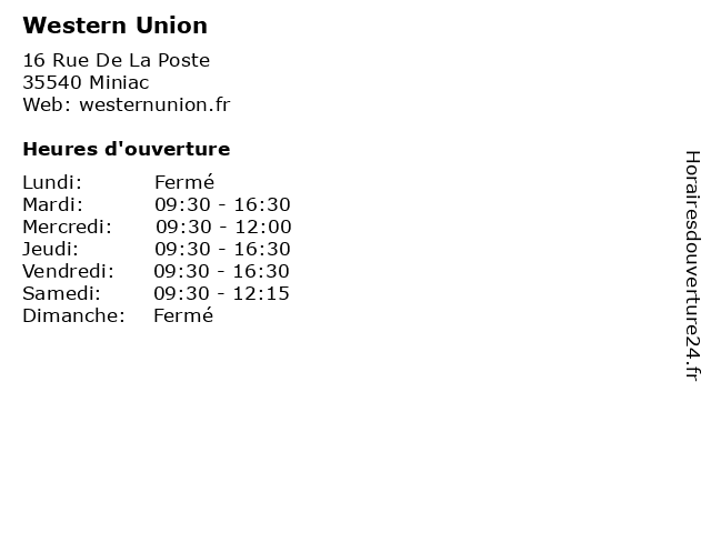 Western Union à Miniac: adresse et heures d'ouverture