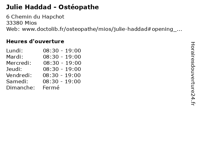 Julie Haddad - Ostéopathe à Mios: adresse et heures d'ouverture