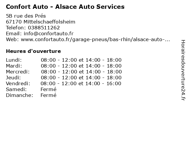 Confort Auto - Alsace Auto Services à Mittelschaeffolsheim: adresse et heures d'ouverture