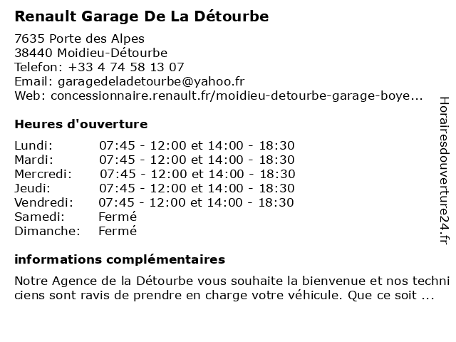 Renault Garage De La Détourbe à Moidieu-Détourbe: adresse et heures d'ouverture