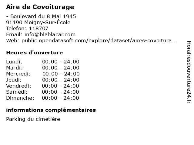 Aire de Covoiturage à Moigny-Sur-École: adresse et heures d'ouverture
