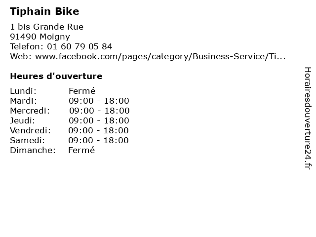 Tiphain Bike à Moigny: adresse et heures d'ouverture