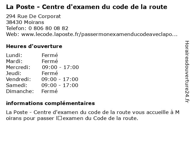 La Poste - Centre d'examen du code de la route à Moirans: adresse et heures d'ouverture