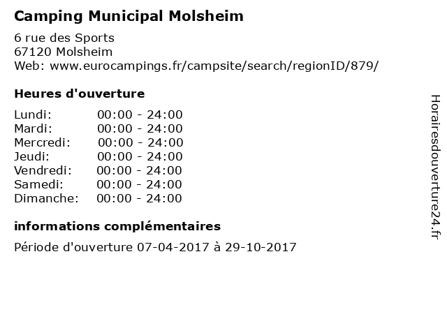 Camping Municipal Molsheim à Molsheim: adresse et heures d'ouverture