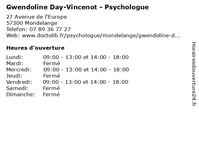 Gwendoline Day-Vincenot - Psychologue à Mondelange: adresse et heures d'ouverture
