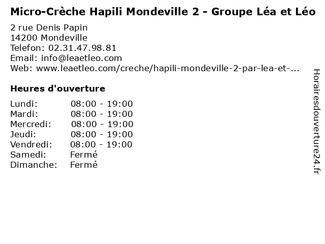 Micro-Crèche Hapili Mondeville 2 - Groupe Léa et Léo à Mondeville: adresse et heures d'ouverture