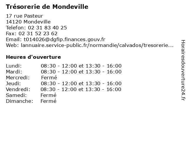 Trésorerie de Mondeville à Mondeville: adresse et heures d'ouverture