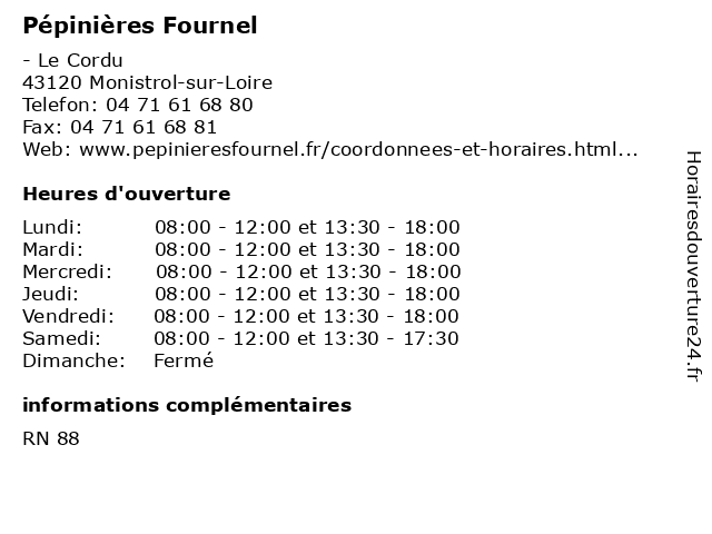 Pépinières Fournel à Monistrol-sur-Loire: adresse et heures d'ouverture