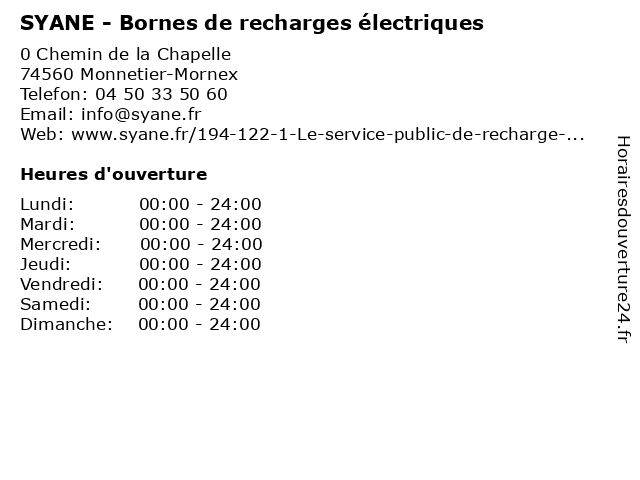 SYANE - Bornes de recharges électriques à Monnetier-Mornex: adresse et heures d'ouverture
