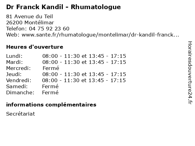 Dr Franck Kandil - Rhumatologue à Montélimar: adresse et heures d'ouverture