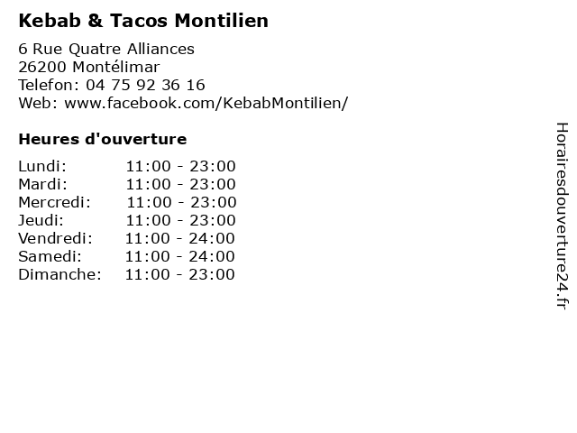 Kebab & Tacos Montilien à Montélimar: adresse et heures d'ouverture