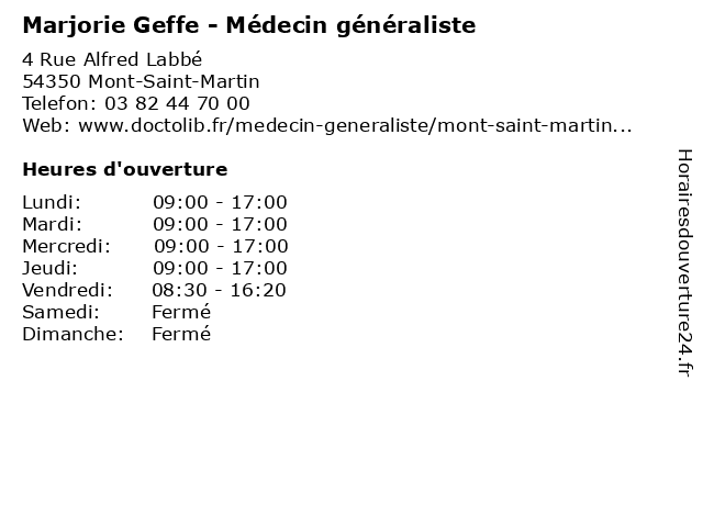 Marjorie Geffe - Médecin généraliste à Mont-Saint-Martin: adresse et heures d'ouverture
