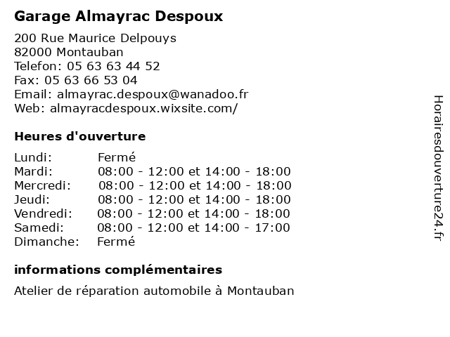 Garage Almayrac Despoux à Montauban: adresse et heures d'ouverture