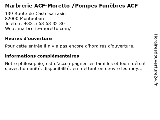 Marbrerie ACF-Moretto /Pompes Funèbres ACF à Montauban: adresse et heures d'ouverture