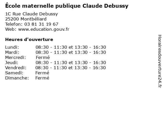 École maternelle publique Claude Debussy à Montbéliard: adresse et heures d'ouverture
