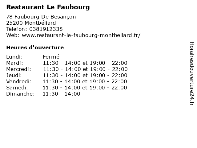 Restaurant Le Faubourg à Montbéliard: adresse et heures d'ouverture