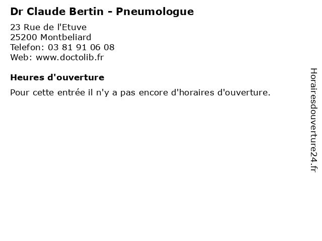 Dr Claude Bertin - Pneumologue à Montbeliard: adresse et heures d'ouverture