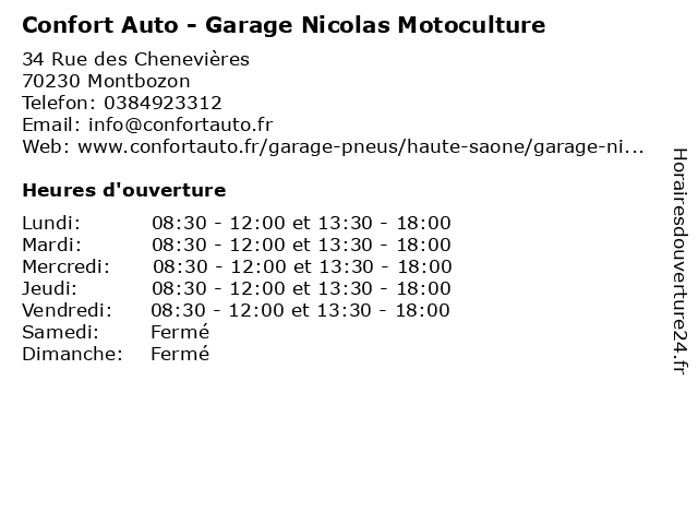 Confort Auto - Garage Nicolas Motoculture à Montbozon: adresse et heures d'ouverture