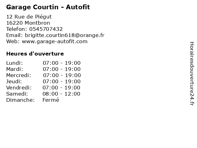 Garage Courtin - Autofit à Montbron: adresse et heures d'ouverture