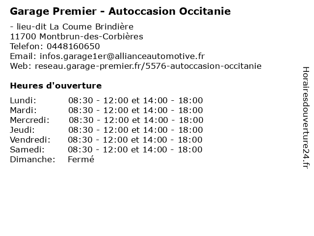Garage Premier - Autoccasion Occitanie à Montbrun-des-Corbières: adresse et heures d'ouverture