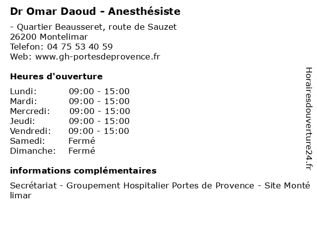 Dr Omar Daoud - Anesthésiste à Montelimar: adresse et heures d'ouverture
