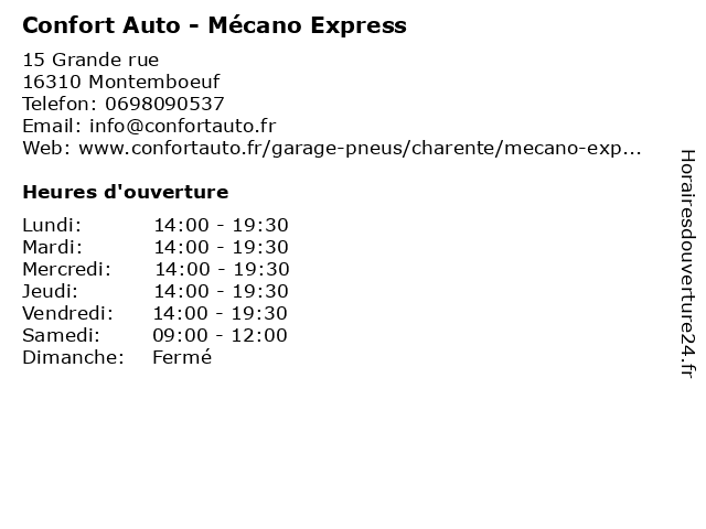 Confort Auto - Mécano Express à Montemboeuf: adresse et heures d'ouverture