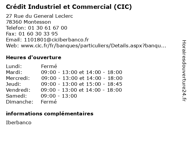 Crédit Industriel et Commercial (CIC) à Montesson: adresse et heures d'ouverture