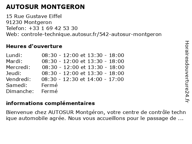 AUTOSUR MONTGERON à Montgeron: adresse et heures d'ouverture