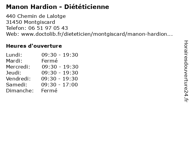 Manon Hardion - Diététicienne à Montgiscard: adresse et heures d'ouverture