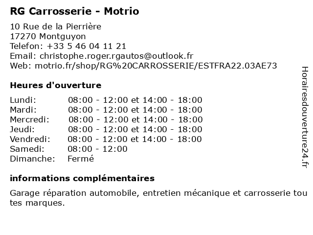 RG Carrosserie - Motrio à Montguyon: adresse et heures d'ouverture