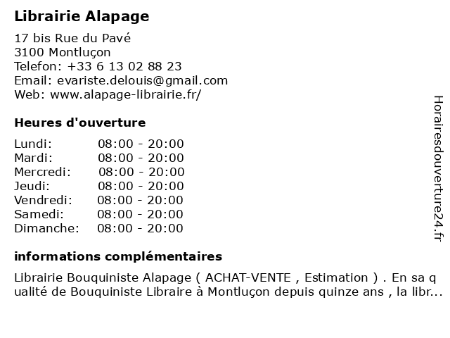 Librairie Alapage à Montluçon: adresse et heures d'ouverture