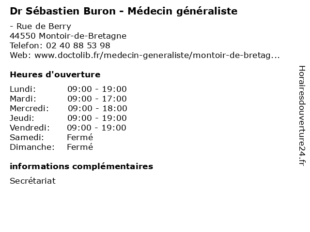 Dr Sébastien Buron - Médecin généraliste à Montoir-de-Bretagne: adresse et heures d'ouverture