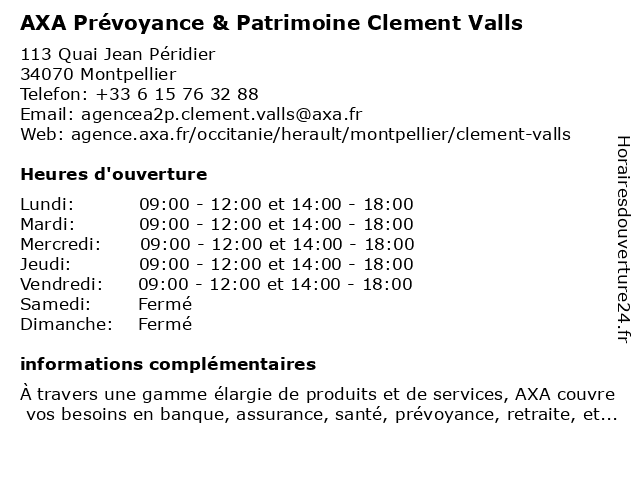 AXA Assurance CLEMENT VALLS à Montpellier: adresse et heures d'ouverture