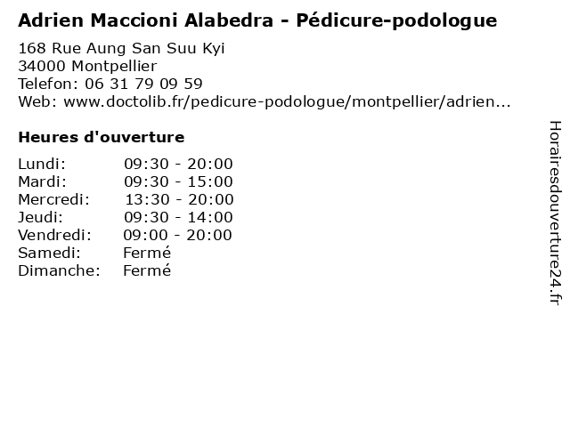 Adrien Maccioni Alabedra - Pédicure-podologue à Montpellier: adresse et heures d'ouverture