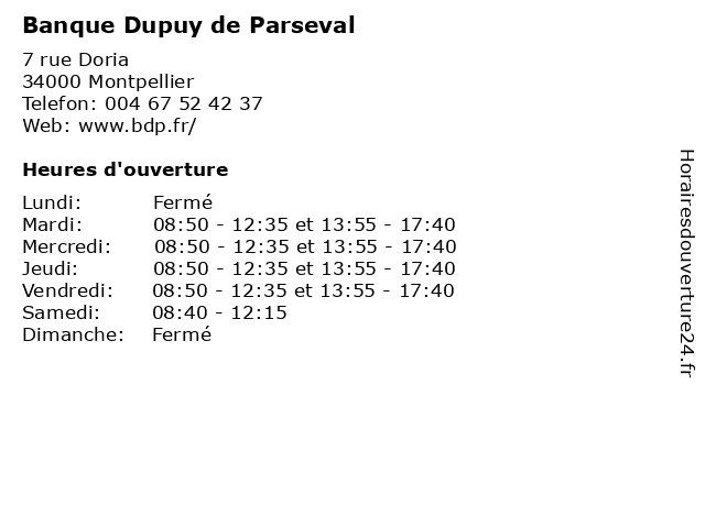 Banque Dupuy de Parseval à Montpellier: adresse et heures d'ouverture