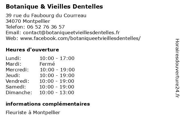Botanique & Vieilles Dentelles à Montpellier: adresse et heures d'ouverture