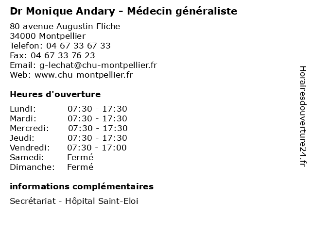 Dr Monique Andary - Médecin généraliste à Montpellier: adresse et heures d'ouverture