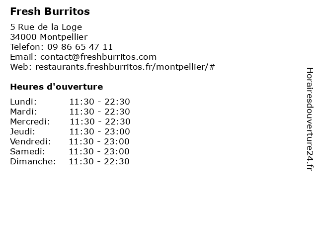 Fresh Burritos à Montpellier: adresse et heures d'ouverture