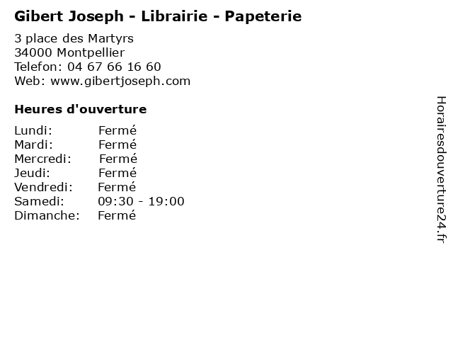 Gibert Joseph - Librairie - Papeterie à Montpellier: adresse et heures d'ouverture