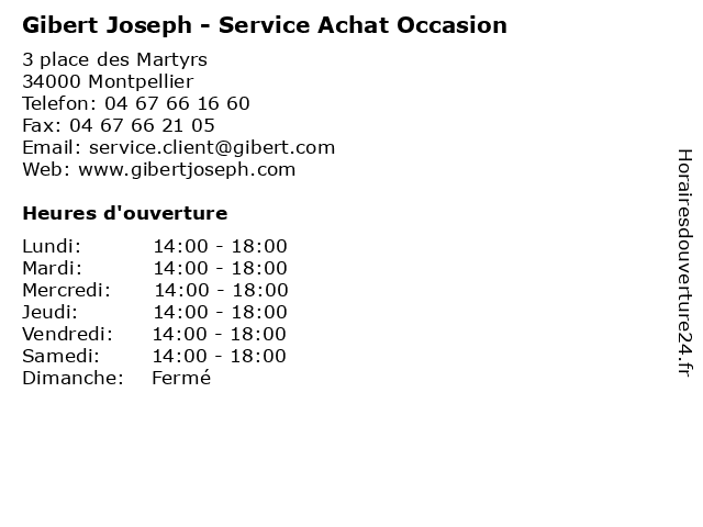 Gibert Joseph - Service Achat Occasion à Montpellier: adresse et heures d'ouverture