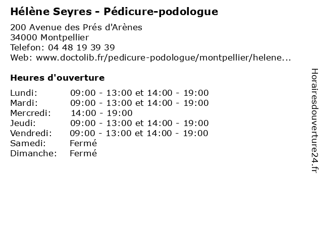 Hélène Seyres - Pédicure-podologue à Montpellier: adresse et heures d'ouverture