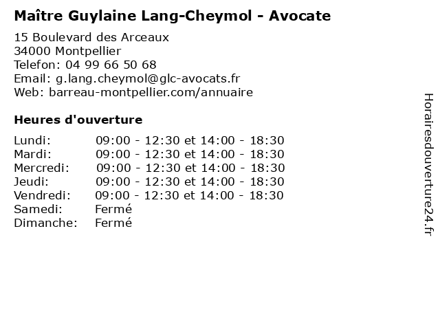 Maître Guylaine Lang-Cheymol - Avocate à Montpellier: adresse et heures d'ouverture