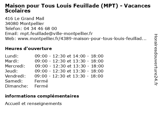 Maison pour Tous Louis Feuillade (MPT) - Vacances Scolaires à Montpellier: adresse et heures d'ouverture